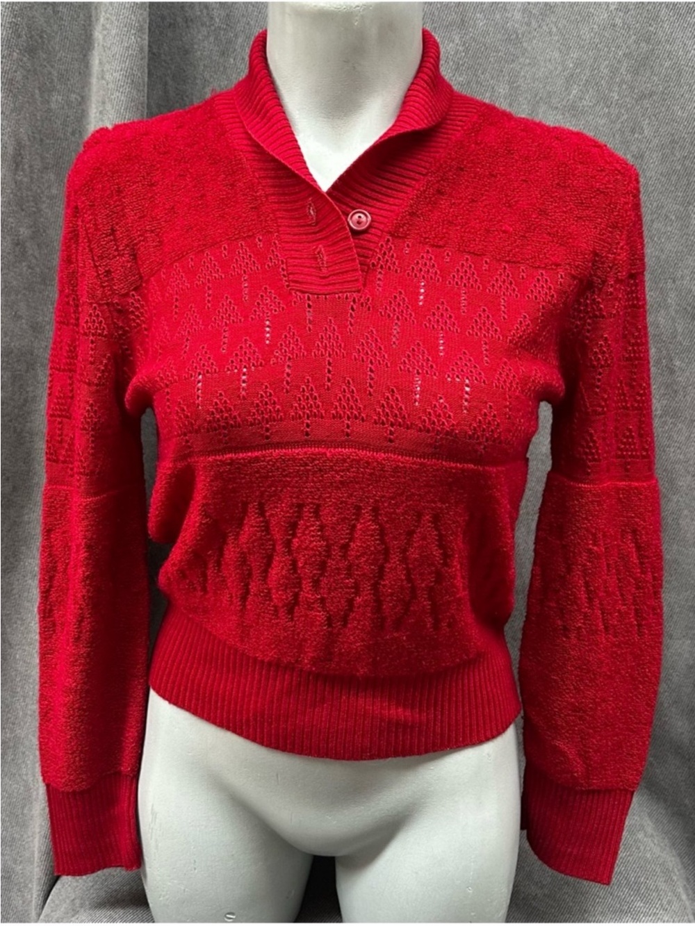 Vintage pointelle & chenille sweater red women’s small